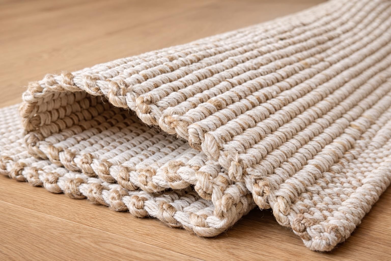 FRELISH DECOR Handwoven Jute Cotton Area Rug- Natural Yarn- Contemporary Farmhouse Decor- Rustic Nautical Rugs for Bedroom Living Room/Entryway Doormat (2'x3')