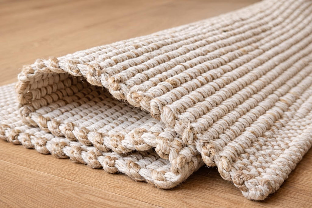 FRELISH DECOR Handwoven Jute Cotton Area Rug- Natural Yarn- Contemporary Farmhouse Decor- Rustic Nautical Rugs for Bedroom Living Room/Entryway Doormat (2'x3')
