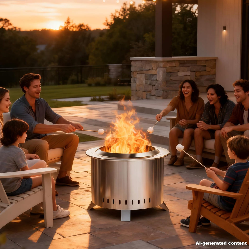 Verdeluxe Smokeless Fire Pit,22 Inch Stainless Steel Firepit, Outdoor Wood Burning Fire Pit with Cover,Smokeless Firepits for Outside Backyard Patio Garden Camping Bonfire