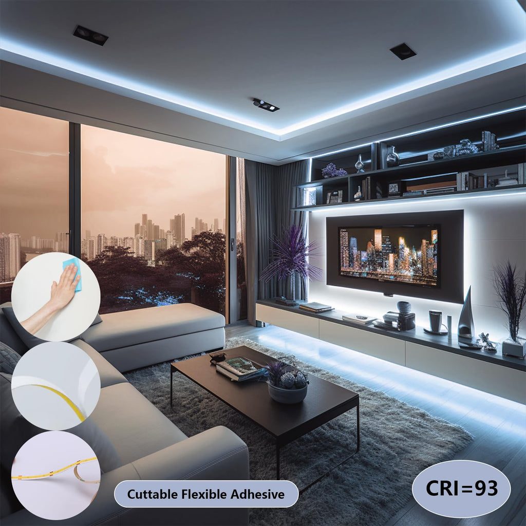 BENLUN 24V COB LED Strip Light 65.6ft (2 Rolls of 32.8ft) Kit, 3000K Warm White Cuttable 11W/M 312LEDs/M CRI 93 LED Tape Lights with Power Supply for Bedroom Kitchen Living Room Ceiling