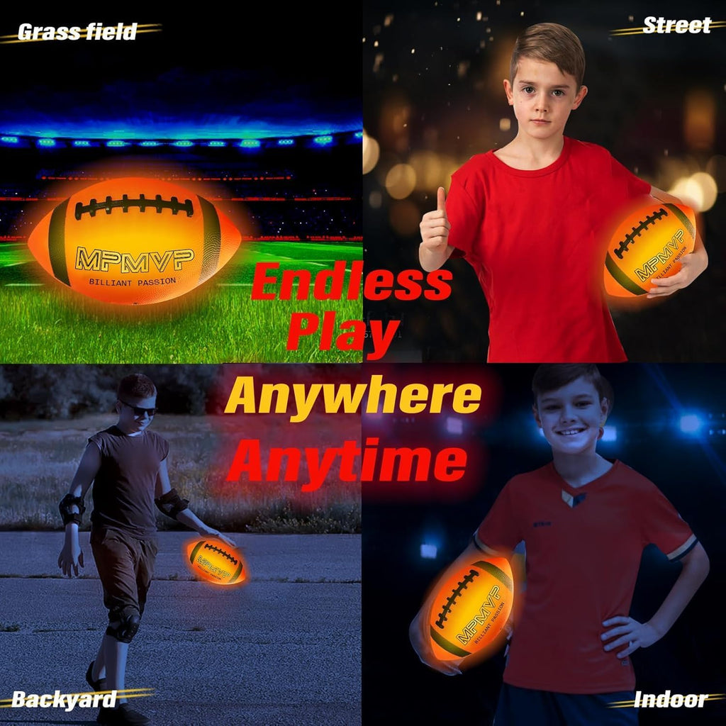 Glow in The Dark Football, Light Up LED Football Size 6, USB Rechargeable, Cool Outdoor Sports Boy Toys for Night Games, Birthday Gifts for Kids & Teens Age 6–12