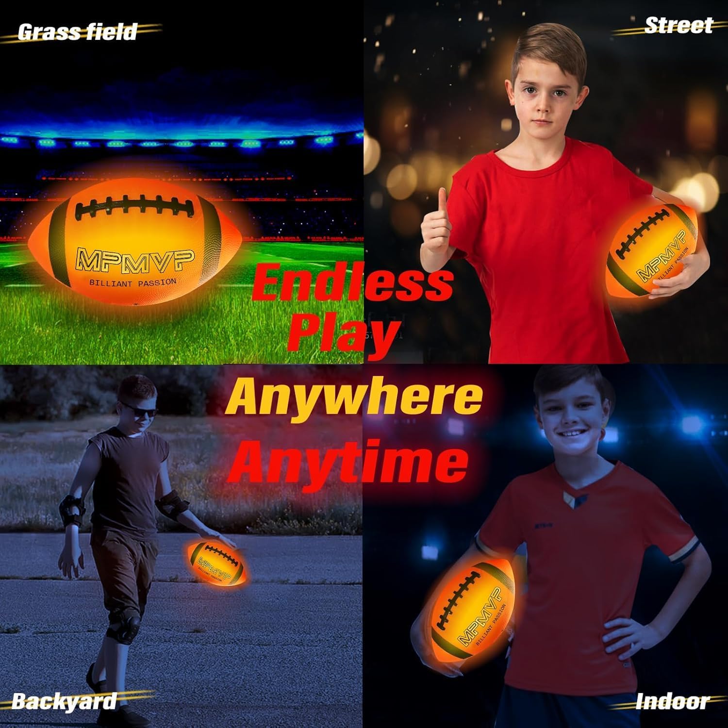 Glow in The Dark Football, Light Up LED Football Size 6, USB Rechargeable, Cool Outdoor Sports Boy Toys for Night Games, Birthday Gifts for Kids & Teens Age 6–12