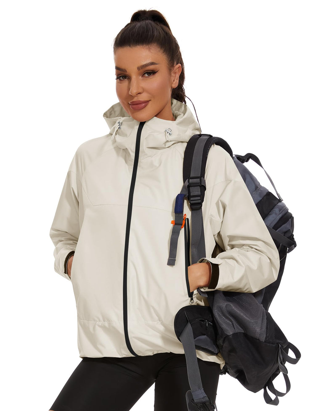 Avoogue Rain Jacket for Women Waterproof Lightweight Rain Coat Hiking Windbreaker Jacket with Hood