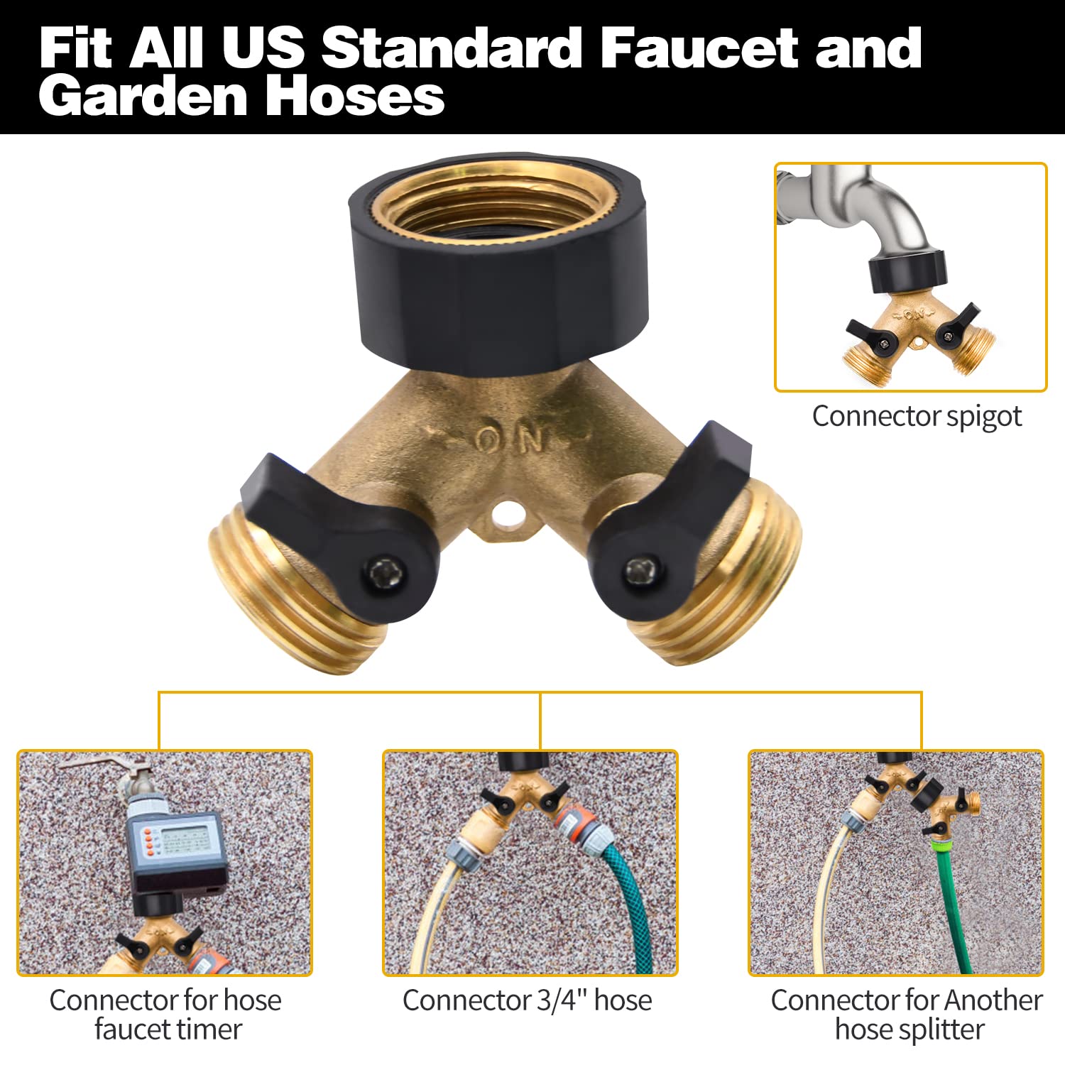 1/2/4 Pack 2 Way Hose Splitter, for 3/4" Hose Connector, with Rubber Washers & Tapes