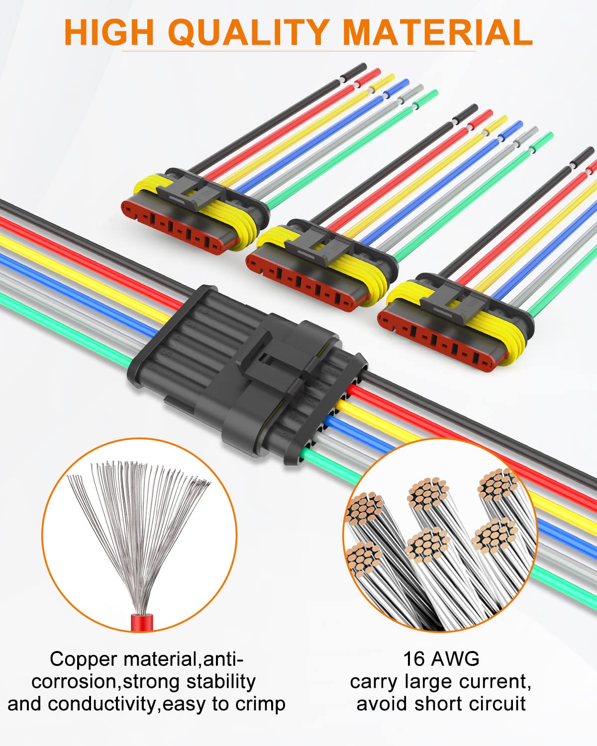 NAOEVO 2 Pin Connector Waterproof, 16 AWG 2 Wire Connectors, Automotive Electrical Male and Female Plug with Heat Shrink Tubing for Car Truck Boat Wire Connection, 6 Kits
