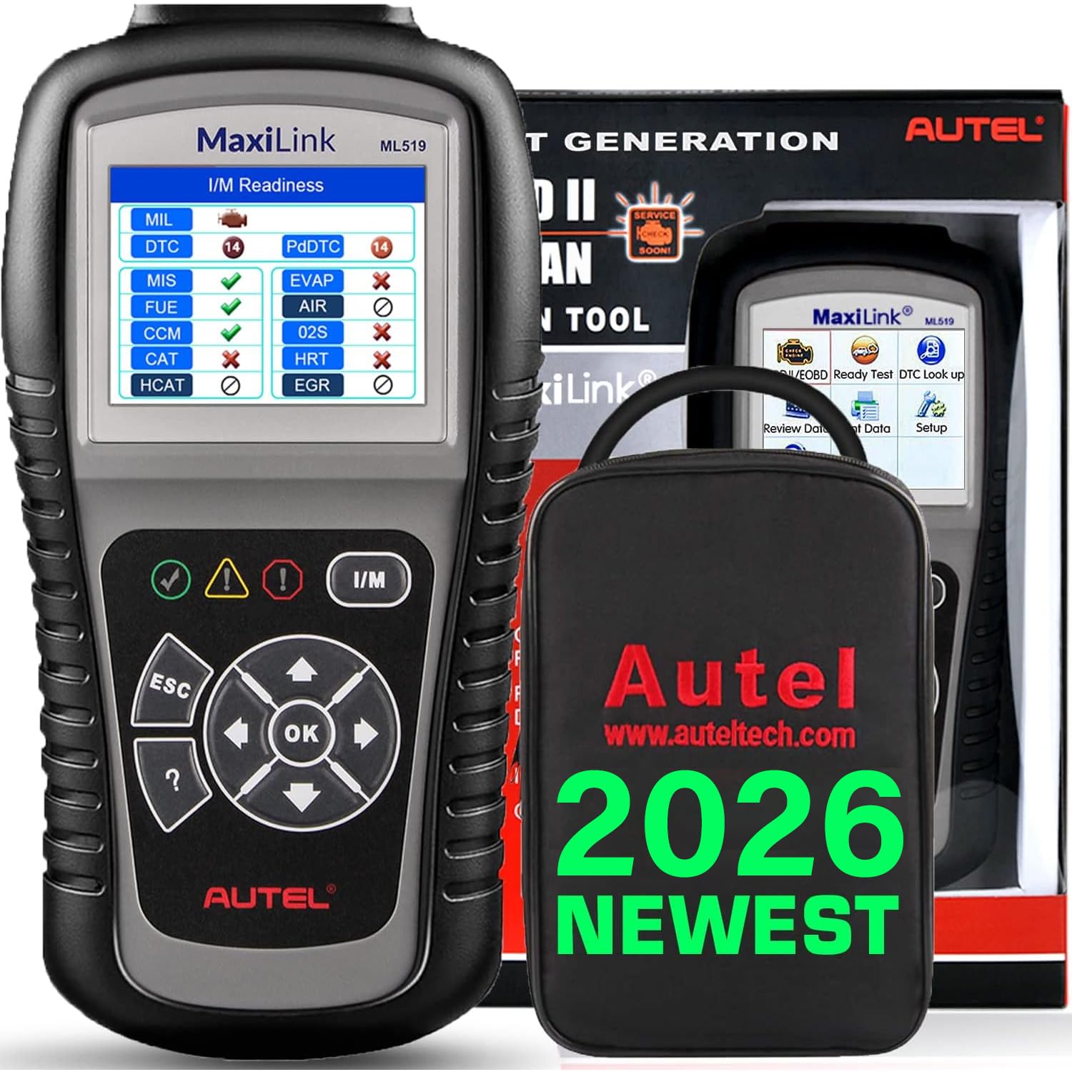 Autel MaxiLink ML519 Enhanced Mode 6 OBD2 Scanner Auto Diagnostic Scan Tool Check Engine Fault Code Reader CAN Scan Tool, Upgraded Ver. of AL319 Black
