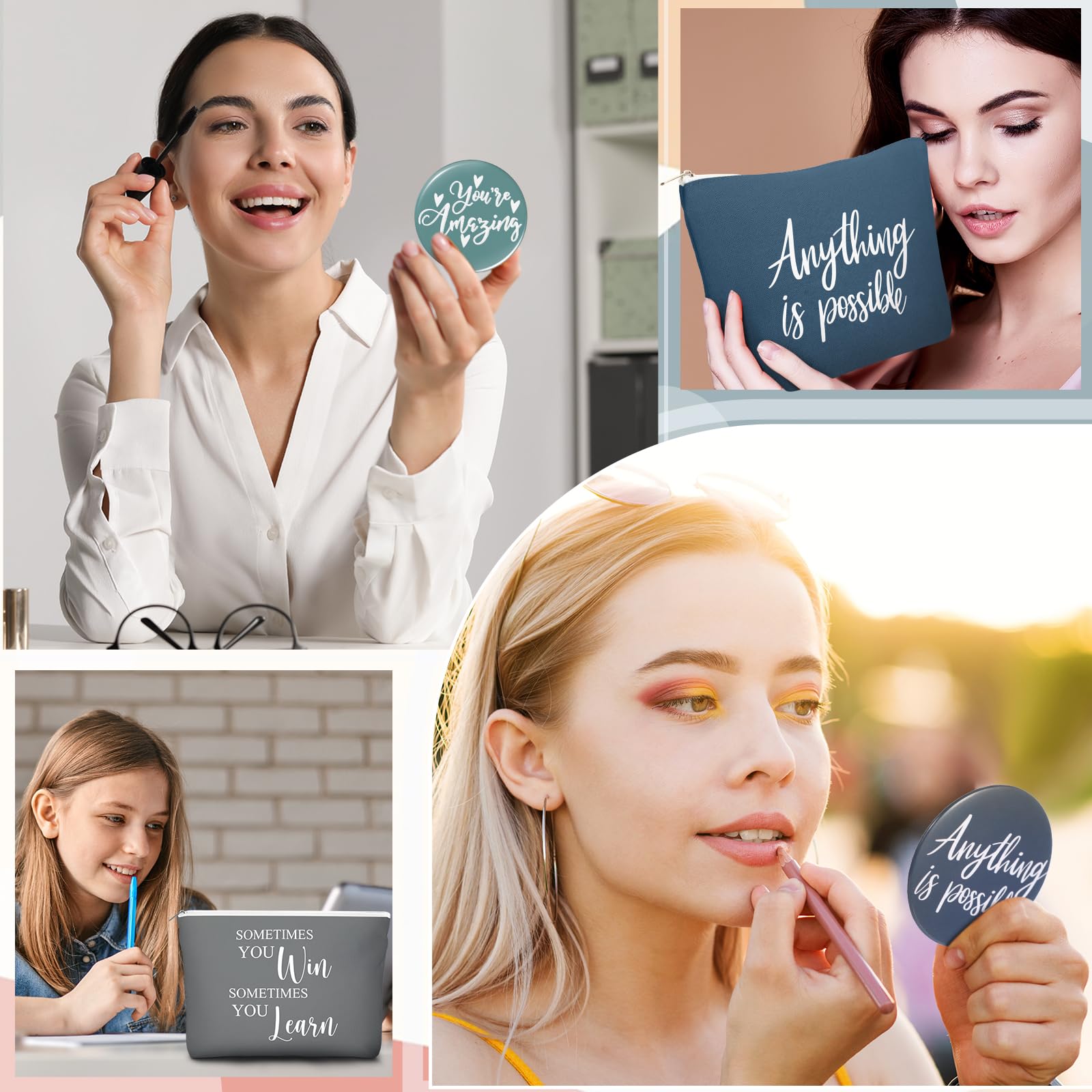 Vercraft 20 Pcs Employee Appreciation Gift for Women Inspirational Canvas Makeup Bag Portable Compact Mirror Bulk Cosmetic Bag Thank You Party Favor for Women Coworker Nurse (Bohemian,Boho)