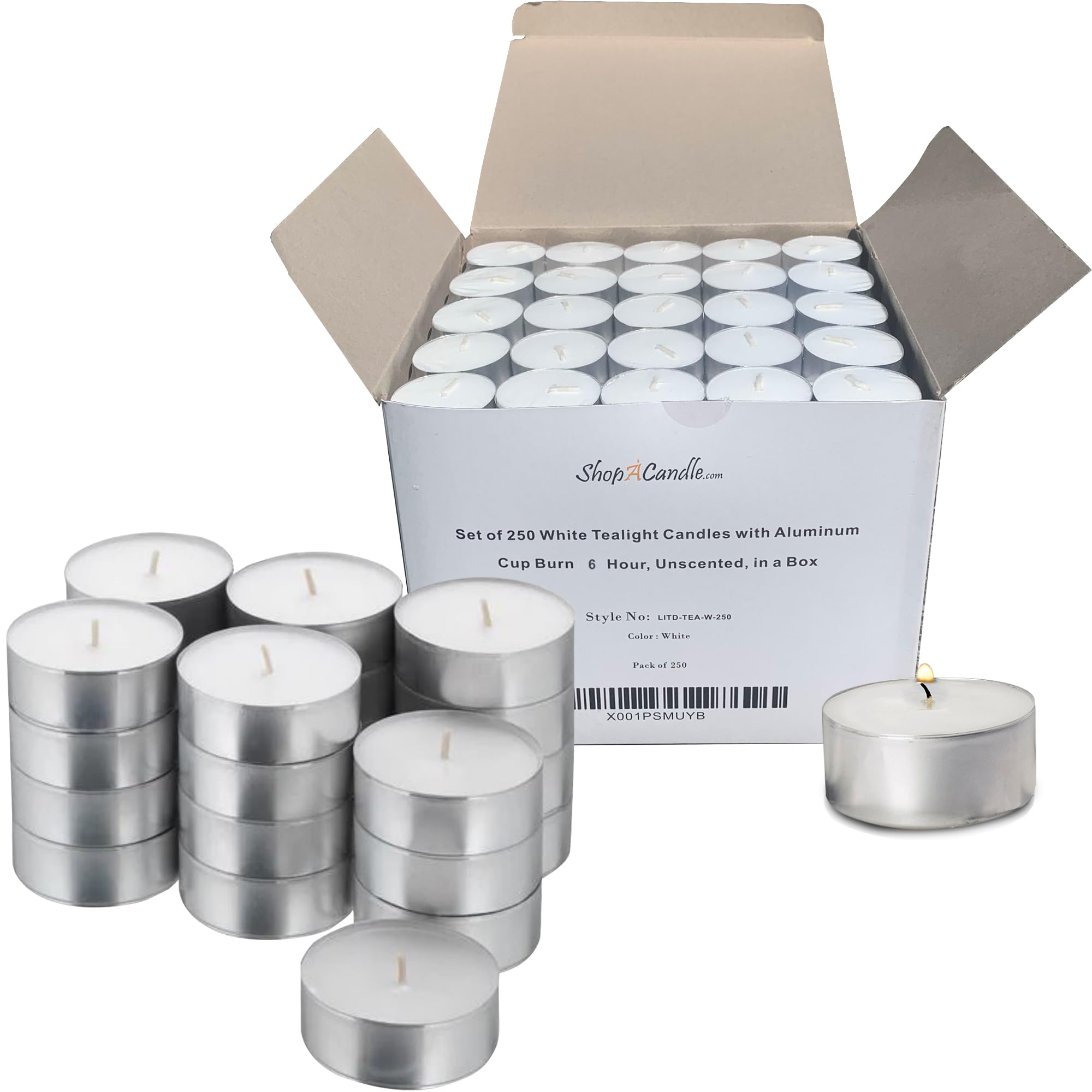 250 Pack Tealight Candles in Metal Cups - Clean, White Unscented Tealight with 3 Hour Long Burning Time - Votive Candles Bulk for Romantic Dinner, Weddings, Spa & Hotels
