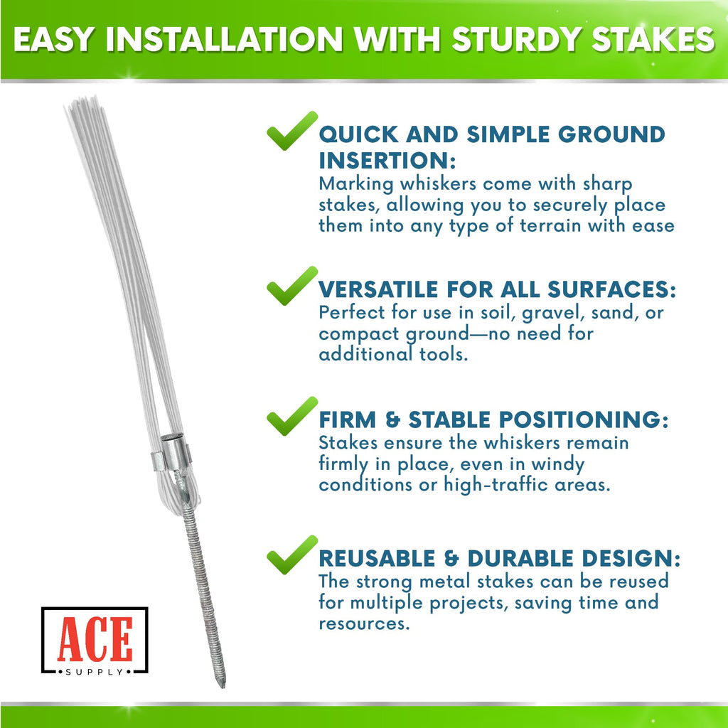 Blue Marking Whiskers With Stakes - 25 Pack - Durable Marking Whisker Set - Use Survey Whiskers As Ground Markers, Construction Markers, Or Trail Markers