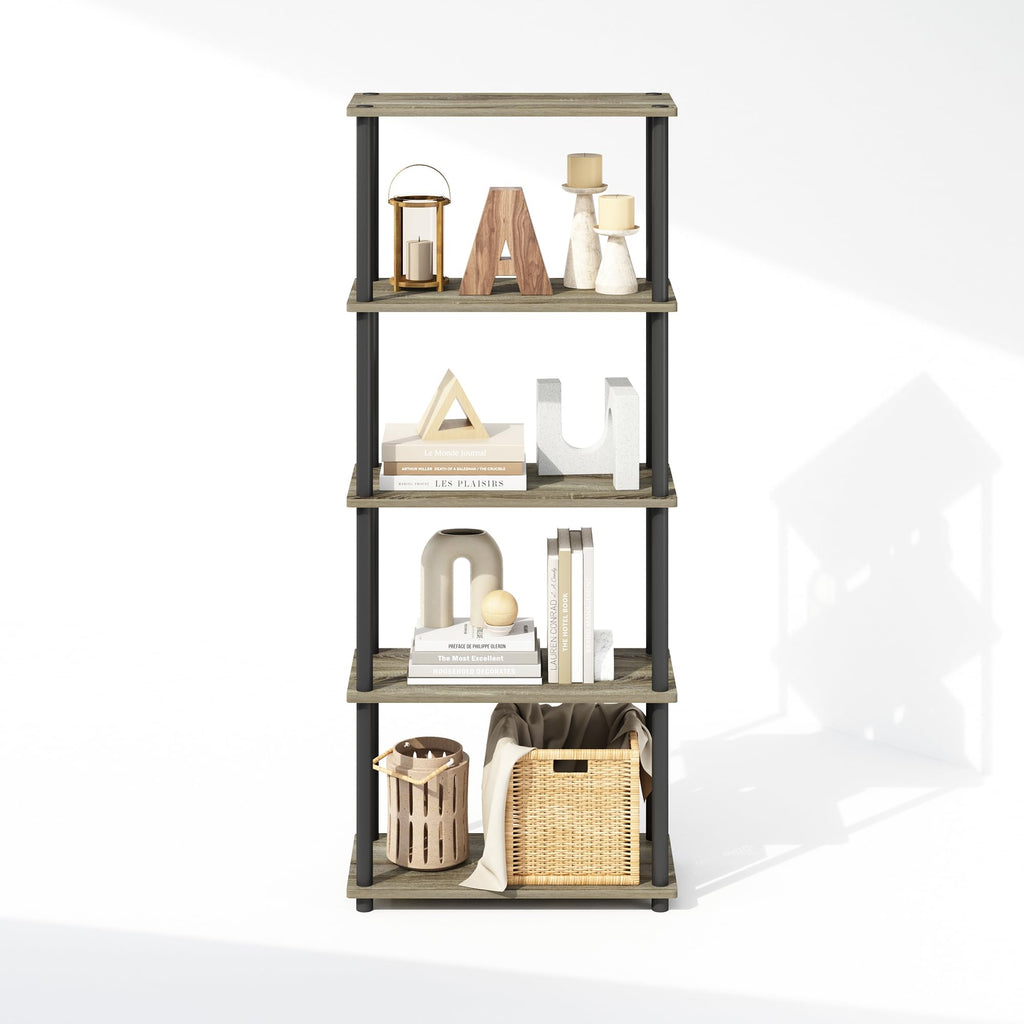 Furinno Turn-N-Tube Book Shelf, 4-Tier Bookshelf, Bookcase with Multipurpose Compact Display Rack, 11.6 x 23.6 x 43.2, for Living Room, Bedroom, Home Office, Americano/Black