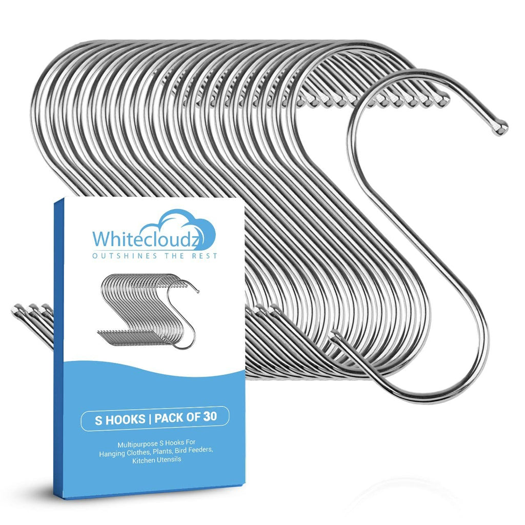 WHITECLOUDZ 20-Pack Black S Hooks for Hanging Plants, Metal S Hooks for Hanging Heavy-Duty, Closet Hooks for Hanging Clothes, Durable Kitchen Hooks for Hanging Utensils, Pots, Clothes & Bag