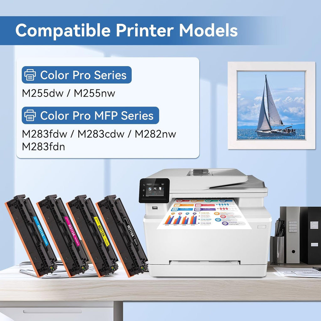 MYTONER 206A Toner Cartridges 4 Pack (with Chip) Compatible Replacement for HP 206A 206X for Color LaserJet Pro MFP M283fdw M283cdw M283fdn Pro M255dw M255nw M283 M255 Printer W2110A High Yield Ink