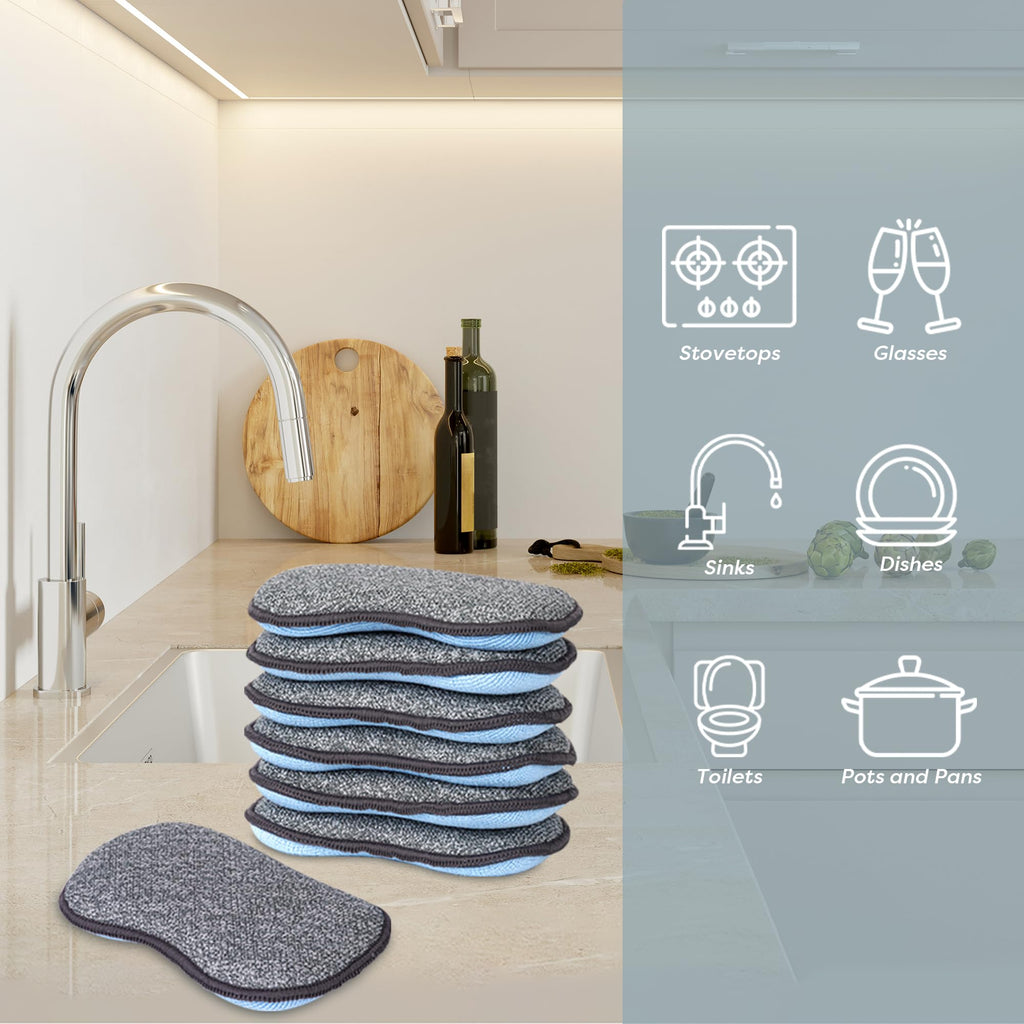 Multi-Purpose Scrub Sponges for Kitchen By Scrub- it - Non-Scratch Microfiber Sponge Along with Heavy Duty Scouring Power - Effortless Cleaning of Dishes, Pots and Pans All at Once(6 Pack, Large)