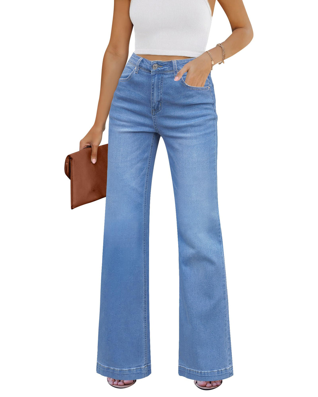 GRAPENT Womens Flare Jeans High Waisted Wide Leg Baggy Jean for Women Stretch Denim Pants