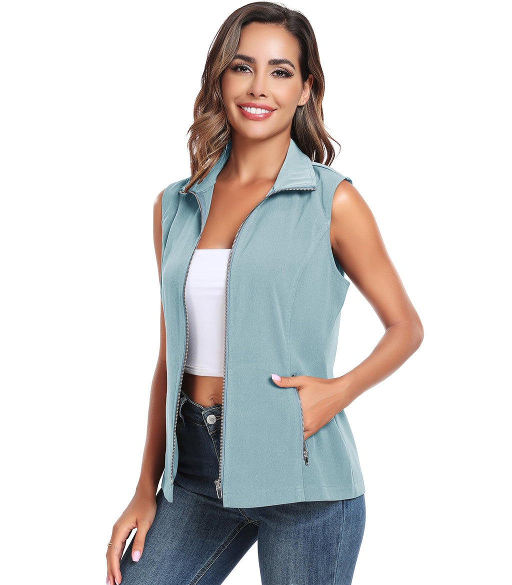 MISS MOLY Women's Lightweight Vest Casual Zip Up Utility Vest Hiking Golf Sleeveless Jackets with Pockets