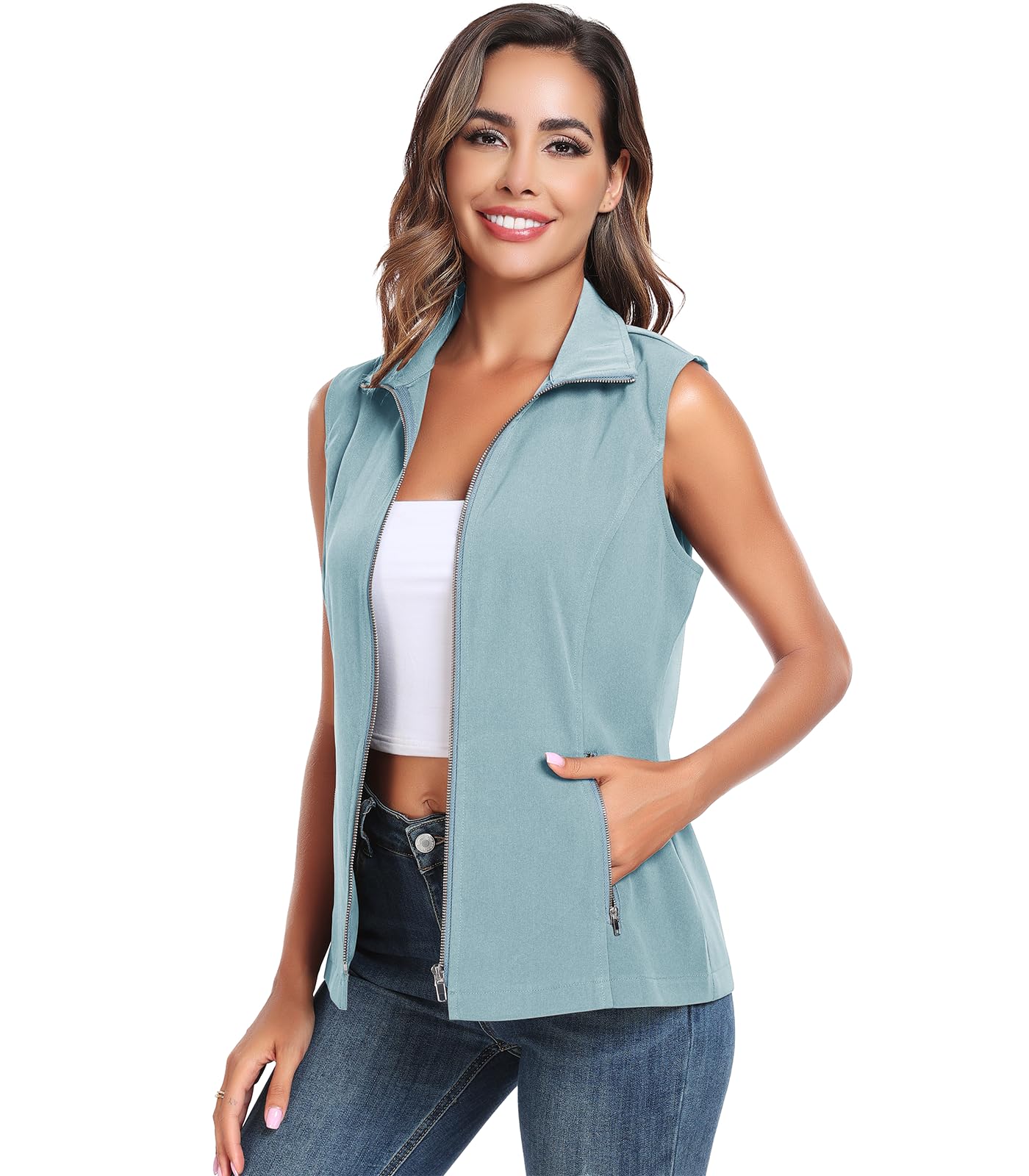 MISS MOLY Women's Lightweight Vest Casual Zip Up Utility Vest Hiking Golf Sleeveless Jackets with Pockets