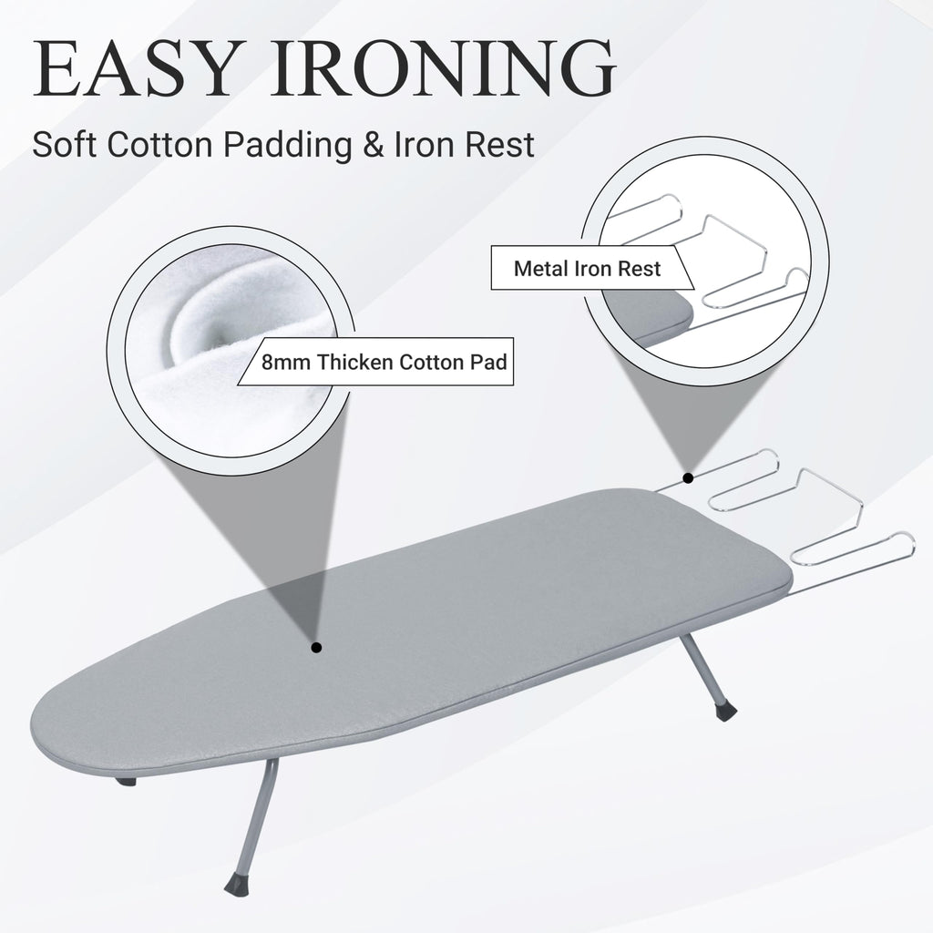ZOES HOMEWARE Metal Mesh Panel Tabletop Ironing Board | Foldable Iron Board | Heavy Duty Small Iron Board with Heat Resistant Cover and 100% Cotton 8mm Thicken Pad | 31.5"x11.8"x6.2"