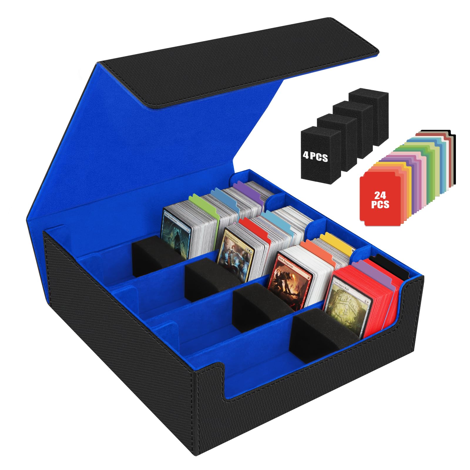 AOBOPLE Trading Card Storage Box,3200+ Card Box Storage with 24 Dividers and 4 Foam Supporters PU Leather Magnetic Cards Deck Case for MTG TCG Magic and Sport Cards,Great Gift for Card Collectors