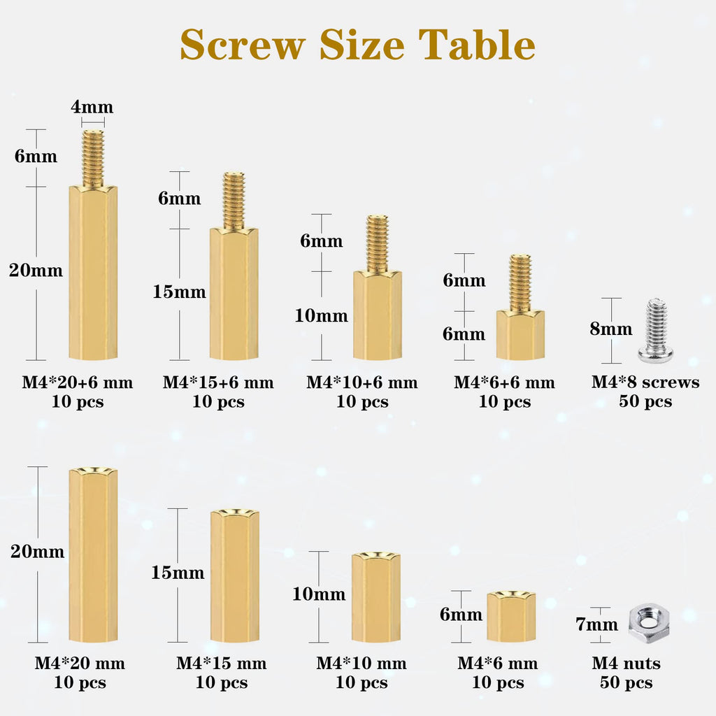 400Pcs M2 Motherboard Standoffs&Screws&Nuts Kit, Hex Male-Female Brass Spacer Standoffs, Laptop Screws for DIY Computer Build, Electronic Projects, Raspberry Pi, Circuit Board etc.