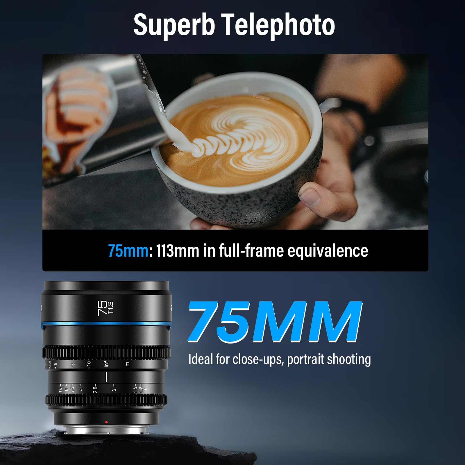 SIRUI Night Walker T1.2 Cine Lens Set, 16mm, 24mm, 35mm, 55mm, 75mm Large Aperture Manual Focus Lens (M4/3 Mount, Black)