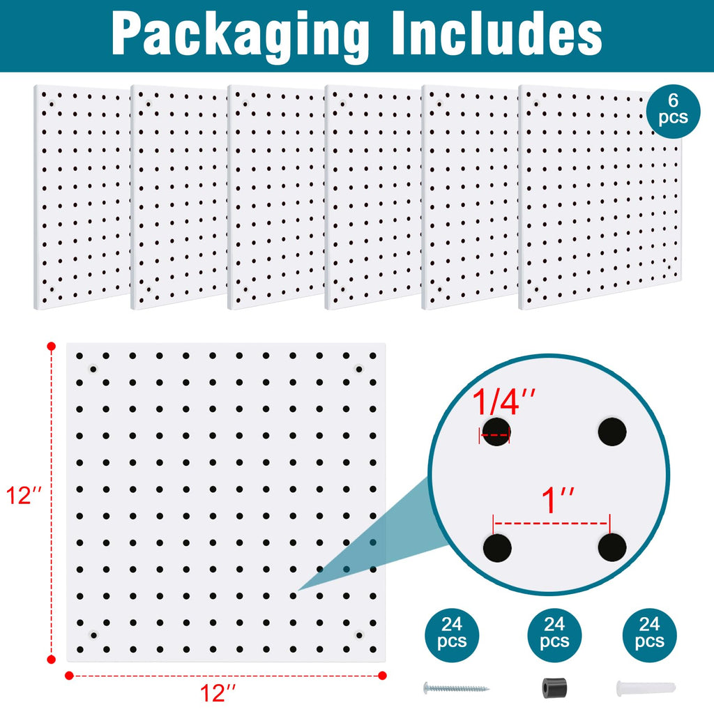 Peg Board,Steel Organization Panels, Ideal for Garage Tool Storage, Office Organization, Craft Room, Kitchen,Pack of 4 (Black, 4-12X12)