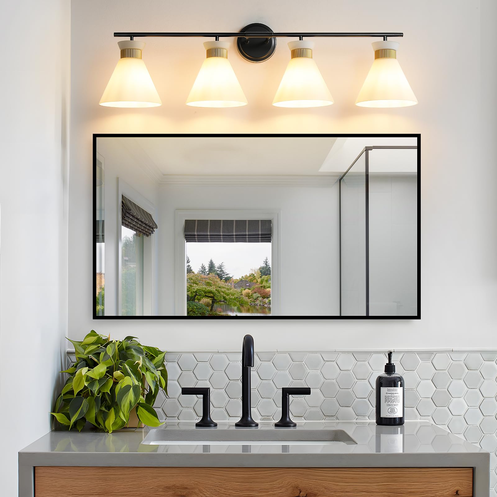 WOSHITU Gold Bathroom Light Fixtures: Modern Vanity Lighting Fixtures 2 Lights for Bathroom Mid Century Vanity Light Sconces Over Mirror with Frosted Milky Glass for Bath Bedroom Makeup