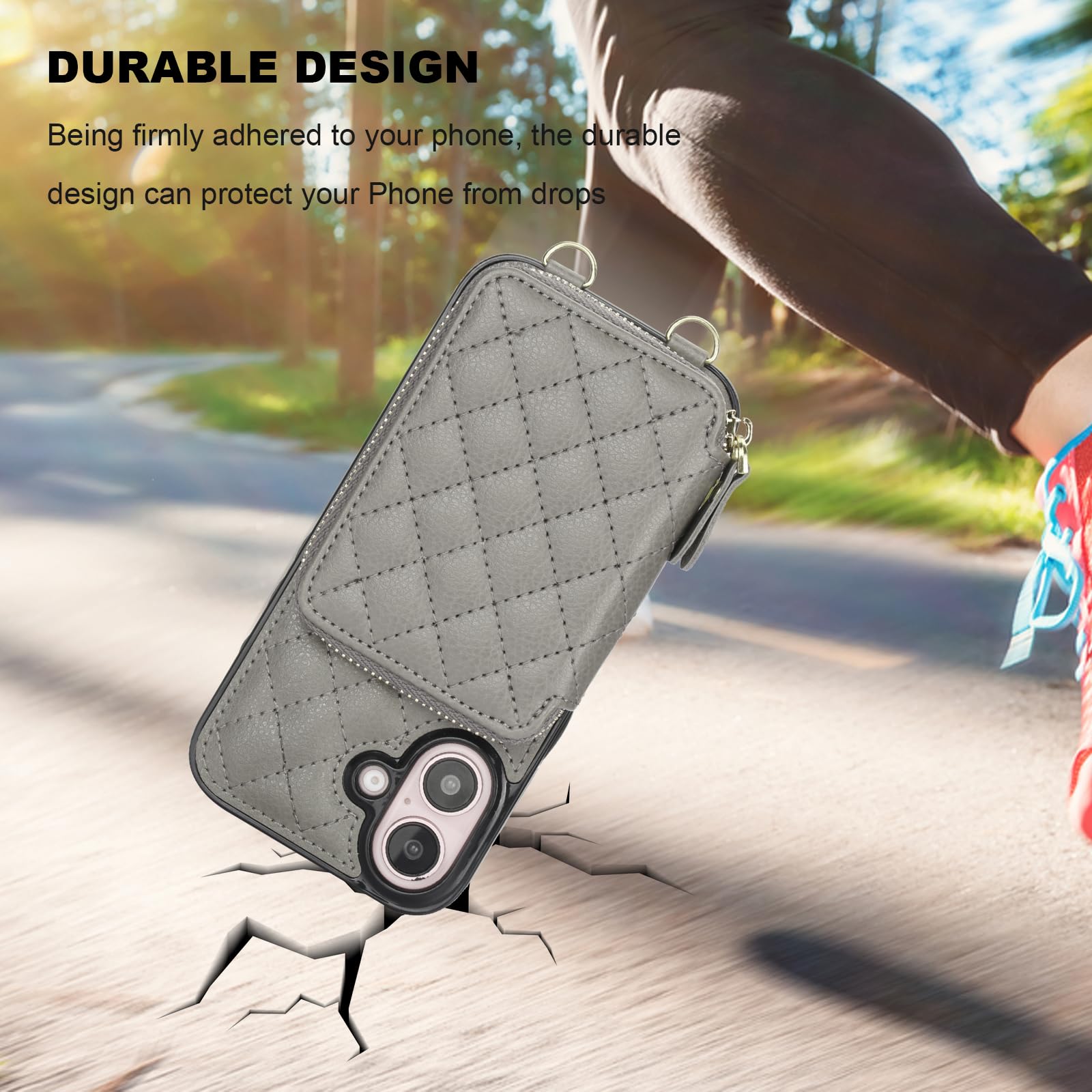 Bocasal Crossbody Wallet Case for iPhone 16, RFID Blocking PU Leather Zipper Handbag Purse Flip Cover, Kickstand Folio Case with Card Slots Holder Wrist Strap Lanyard 5G 6.1 Inch (Black)