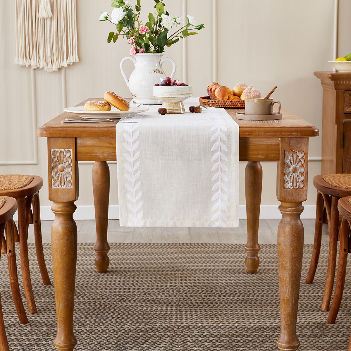 Wracra Embroidered Placemats, 13 x 18 Inch Set of 4 Placemats, Irregular Willow Rustic Place Mats for Kitchen Table and Heat Resistant, Blue 4PCS