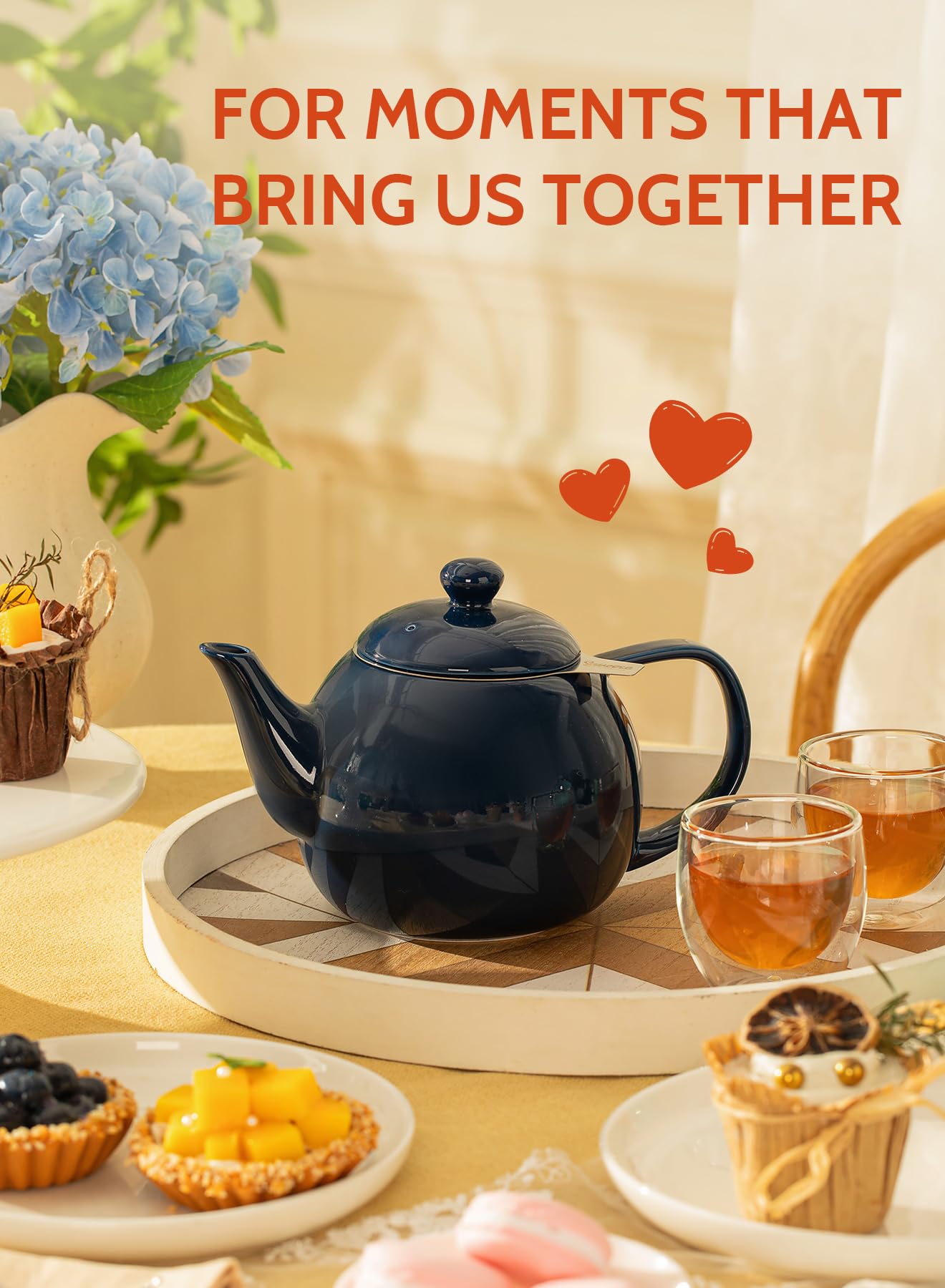 Sweese Porcelain Teapot 27 oz with Infuser for Loose Leaf Tea, Bluish Grey