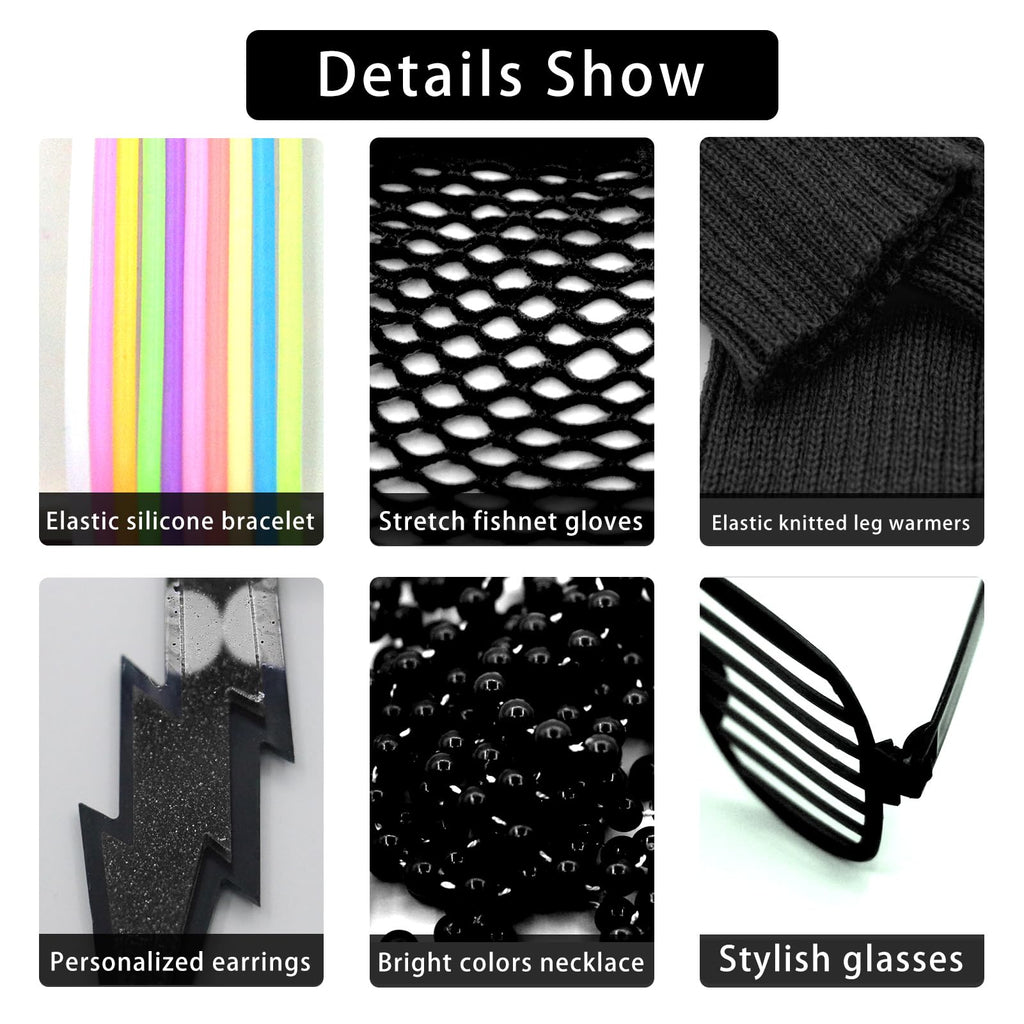 Upgraded 80s Outfit Costume for Women,80s Party Costume Accessory Sets with T-Shirt Tutu Skirt Waist Pack etc