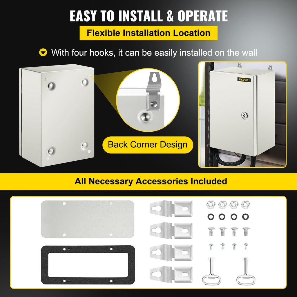 VEVOR NEMA Steel Enclosure, 8" x 8" x 6" NEMA 4X Steel Electrical Box, IP66 Waterproof & Dustproof, Outdoor/Indoor Electrical Junction Box, with Mounting Plate