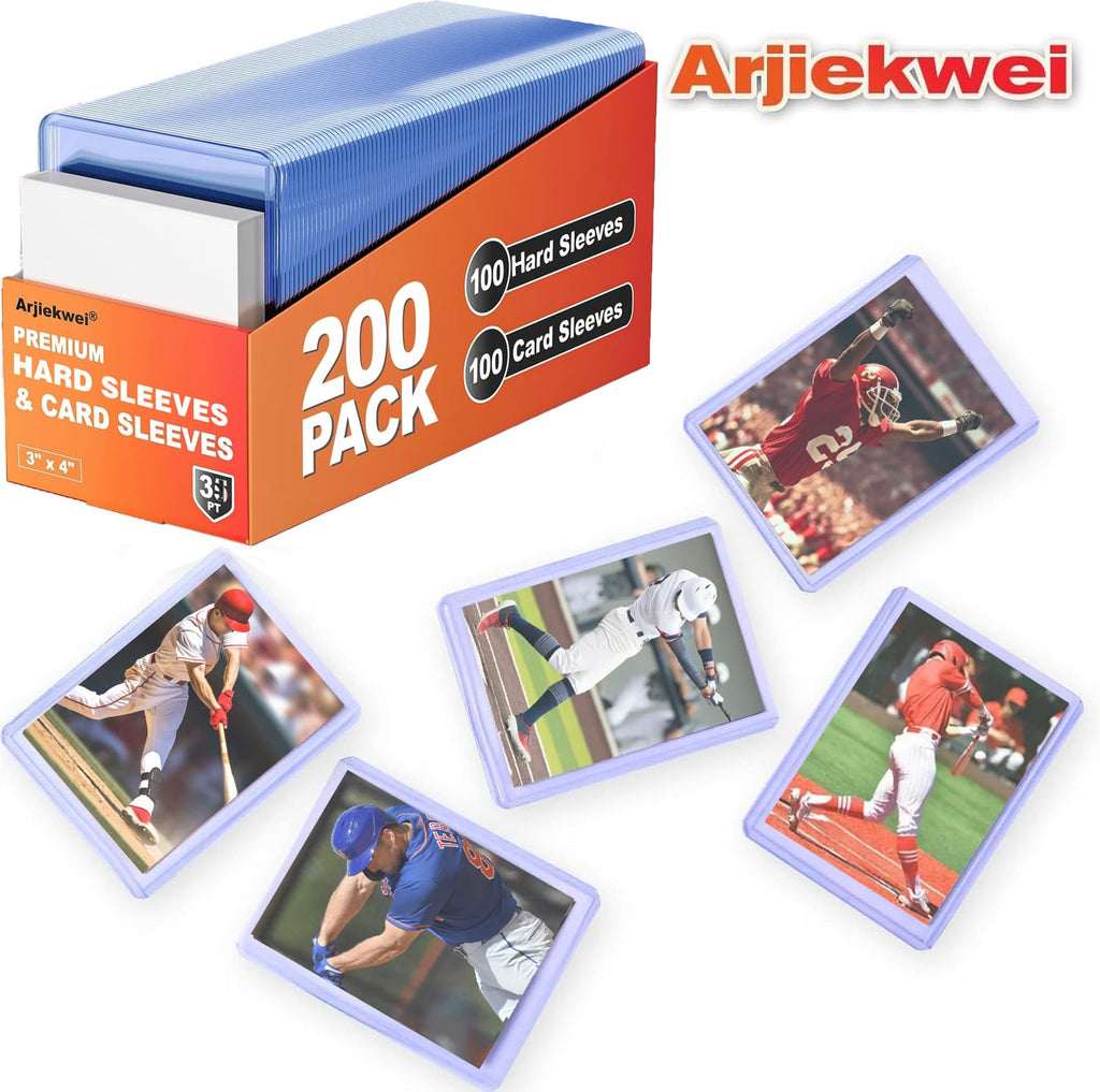 2000 Pack Card Sleeves Hard Plastic, Arjiekwei 3"X4" Baseball Cards Protectors Plastic, Premium Card Holder for Trading Sports Baseball Football Game Cards (1000 Rigid + 1000 Clear)
