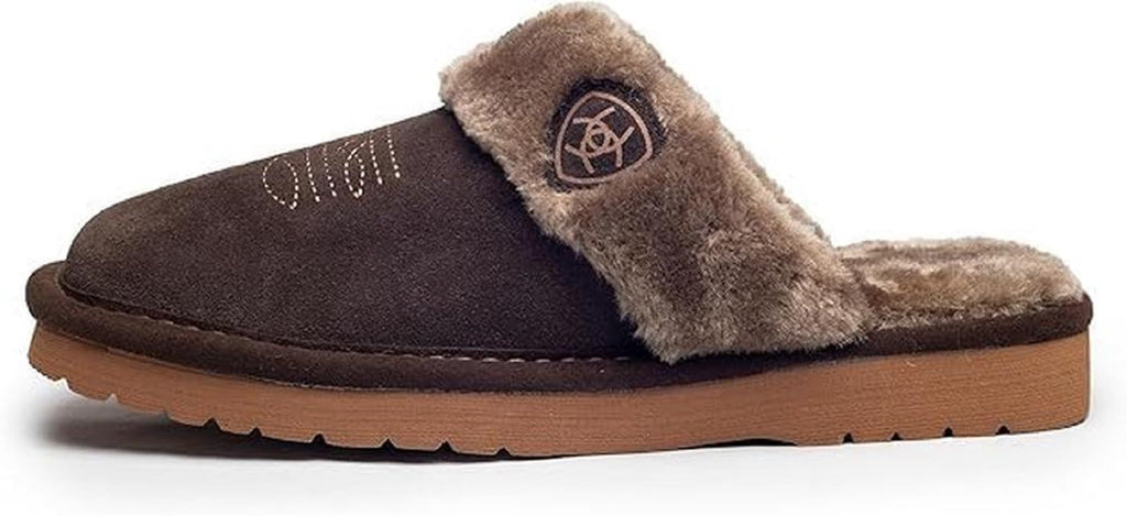 ARIAT Women's Jackie Square Toe Warm Soft Genuine Suede Leather Indoor Outdoor Slippers with Plush Collar