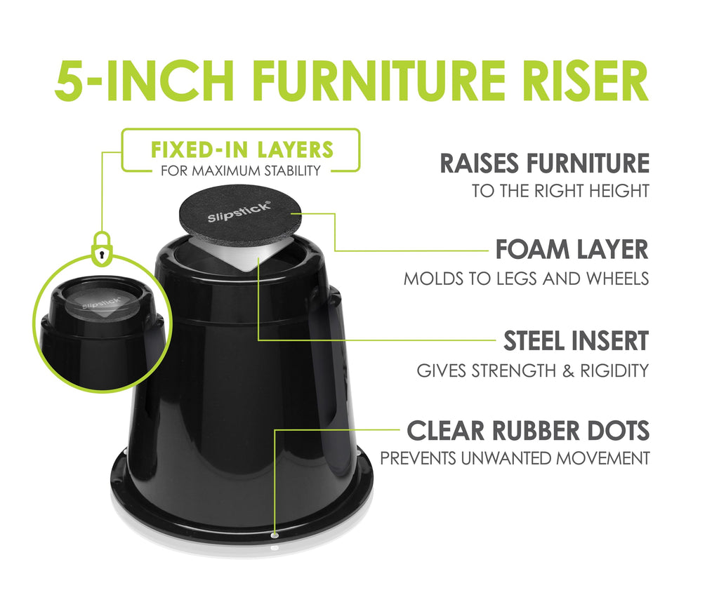 Slipstick CB674 Premium 2 Inch Furniture Risers/Bed Raisers with Steel Reinforced Top (4 Pack) Adds 2" Height, Supports 2,640 Pounds, Stackable with CB671