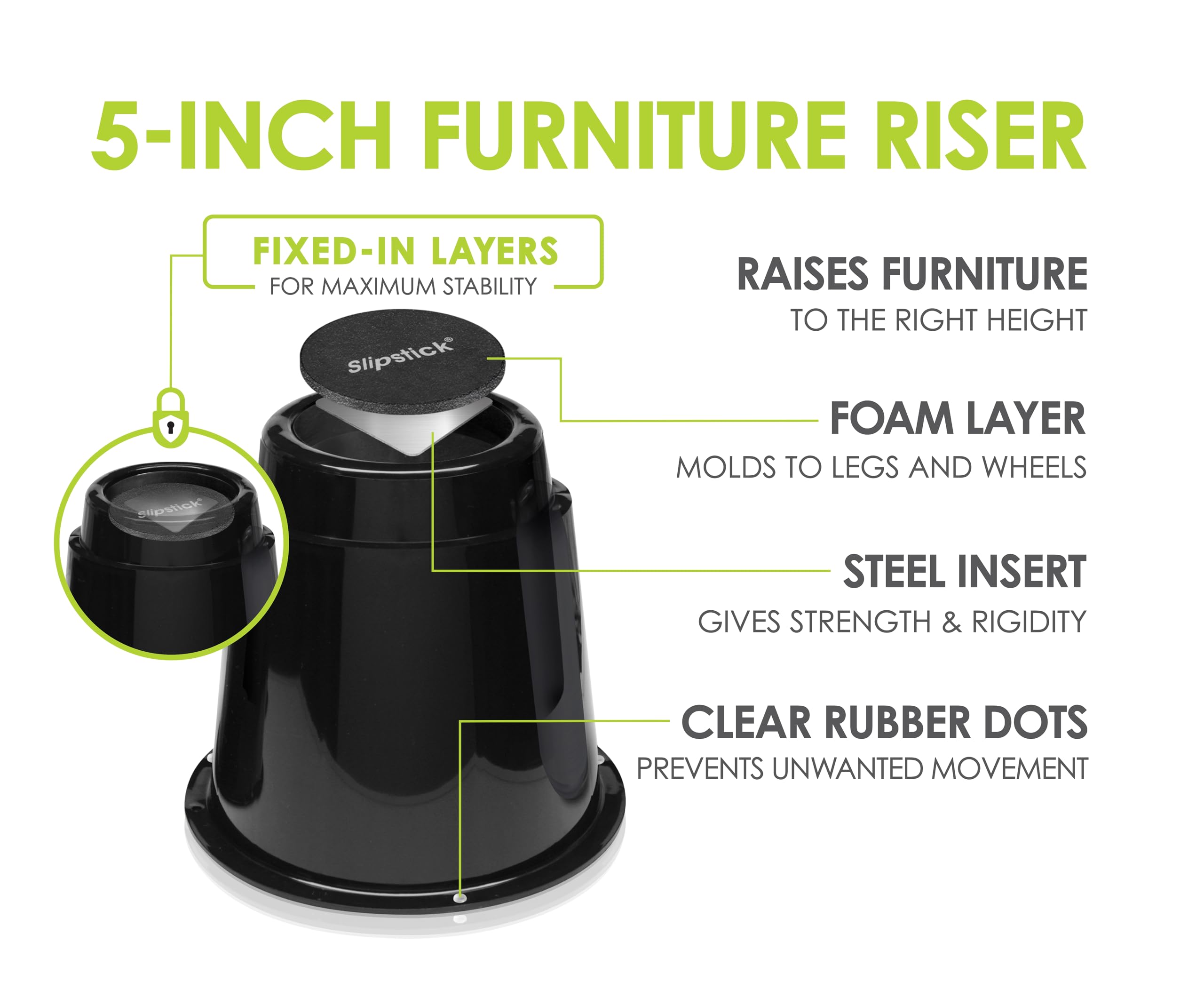 Slipstick CB674 Premium 2 Inch Furniture Risers/Bed Raisers with Steel Reinforced Top (4 Pack) Adds 2" Height, Supports 2,640 Pounds, Stackable with CB671