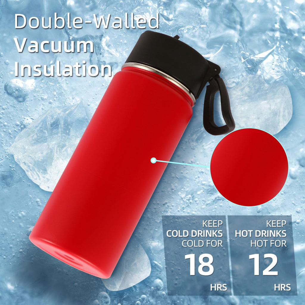 Volhoply Kids Insulated Water Bottle with Straw,16oz Stainless Steel Cold Water Bottles for School,BPA-Free Metal Wide Mouth Cups with Handle Lid,Reusable Double Wall Vacuum Sport Flask(Black,1)