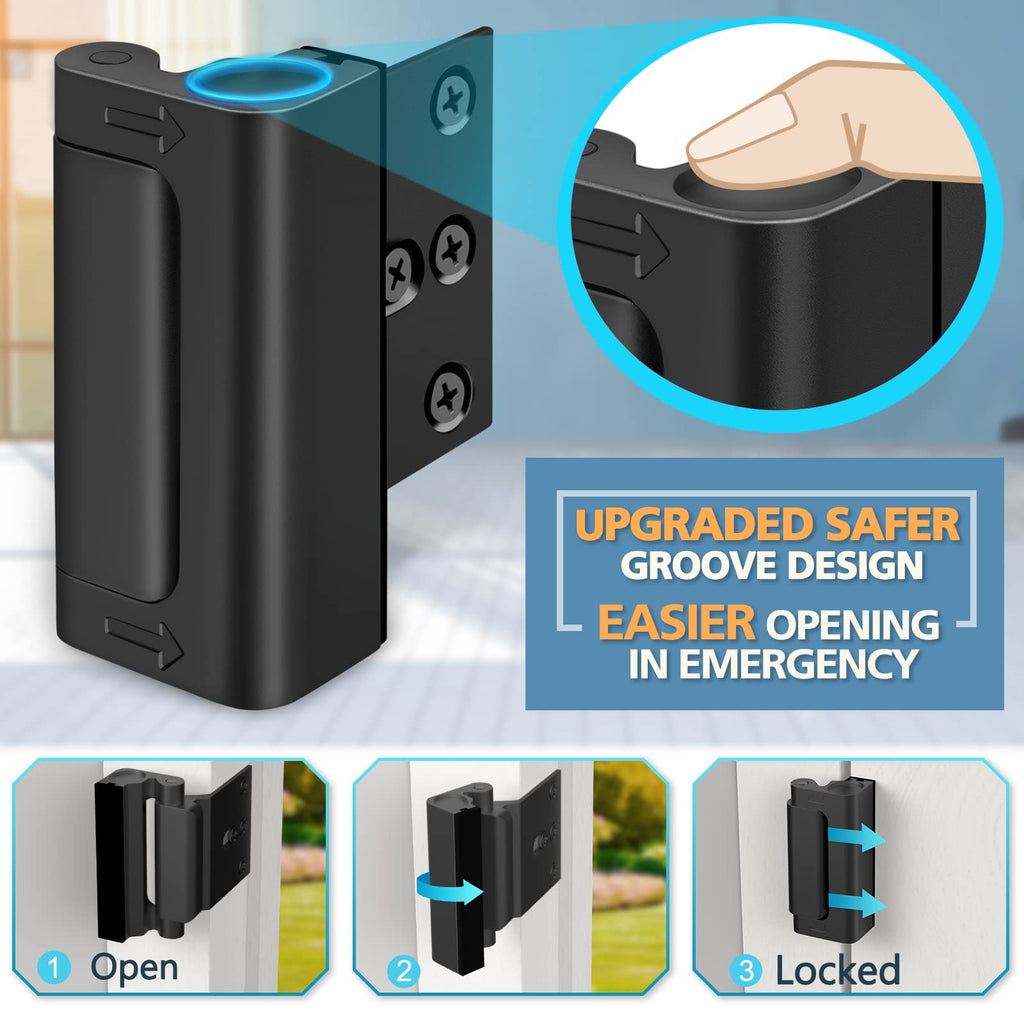 Home Security Door Reinforcement Lock, Child Proof Top Flip Latch for Inward Swinging Front Gate, Premium Safety Protection Guard Withstands 800 lbs, High Placement Metal Lockout Device