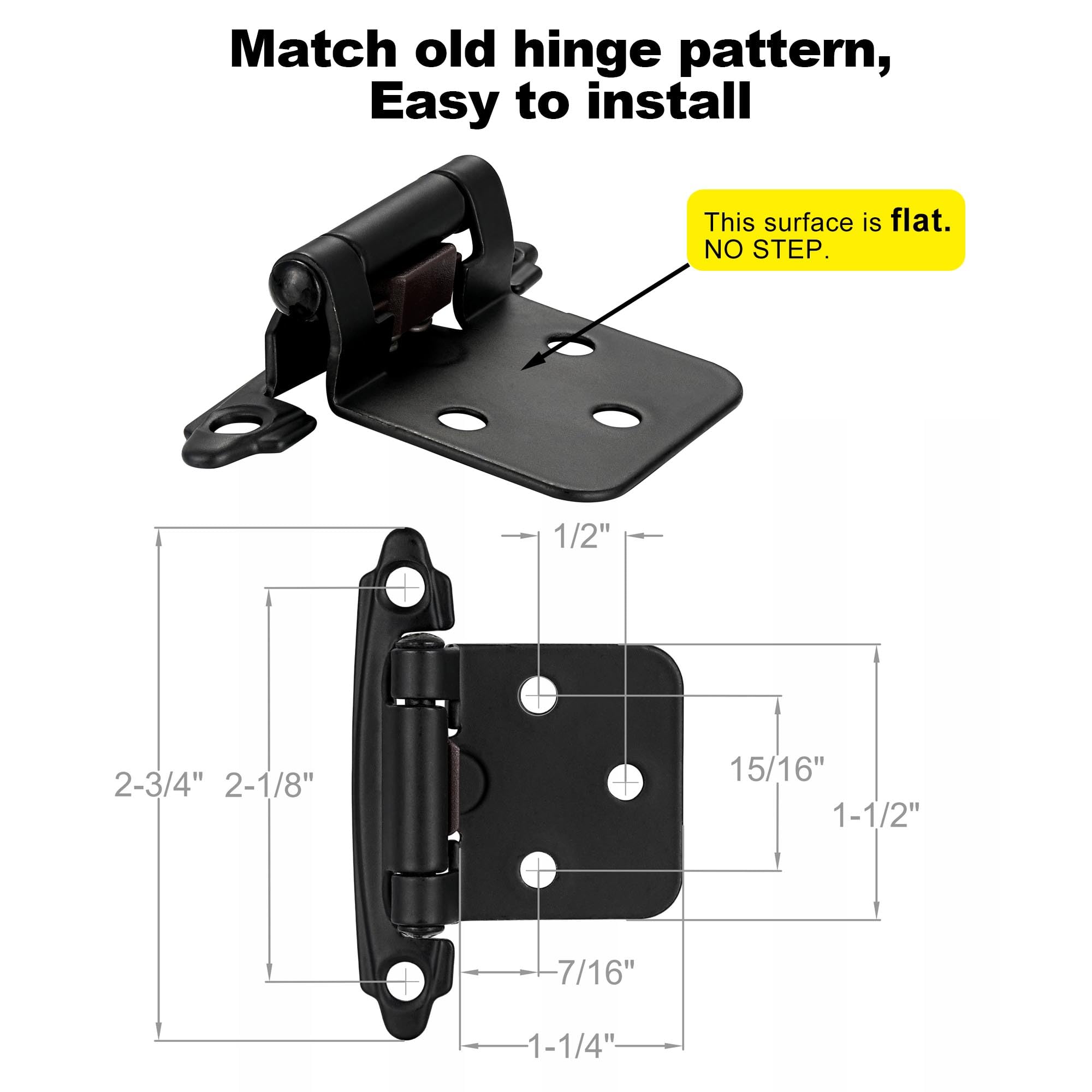 4 Pack (2 Pairs) Antique Brass Self Closing Cabinet Hinges for Kitchen Cabinet Door, 1/2" Overlay (Variable) Semi Concealed Kitchen Cabinet Hinges