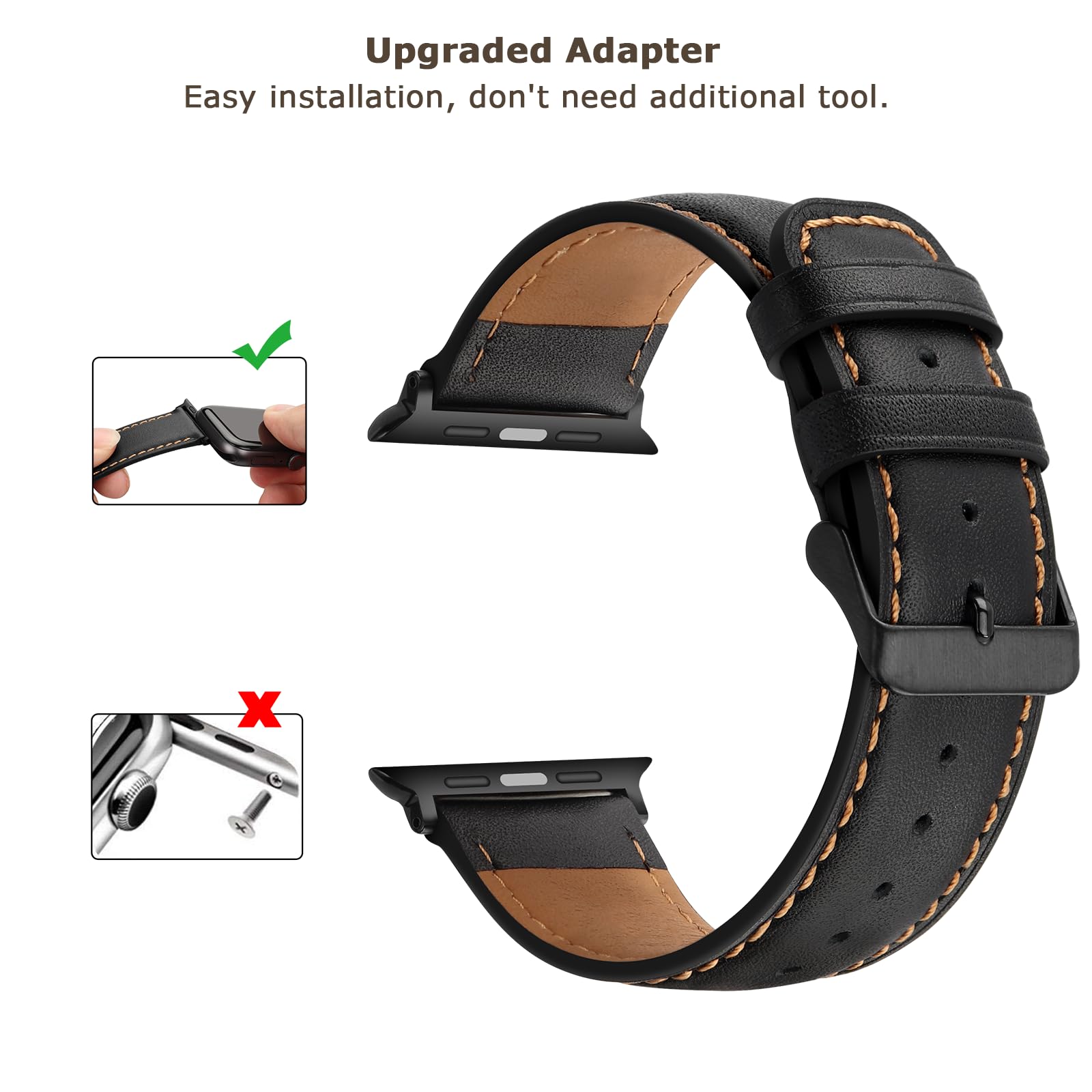 Tasikar Bands Compatible with Apple Watch Band 42mm (Series11/10) 41mm 40mm 38mm Men Genuine Leather Replacement Bands Compatible with Apple Watch SE Series 11 10 9 8 7 6 5 4 3, Black