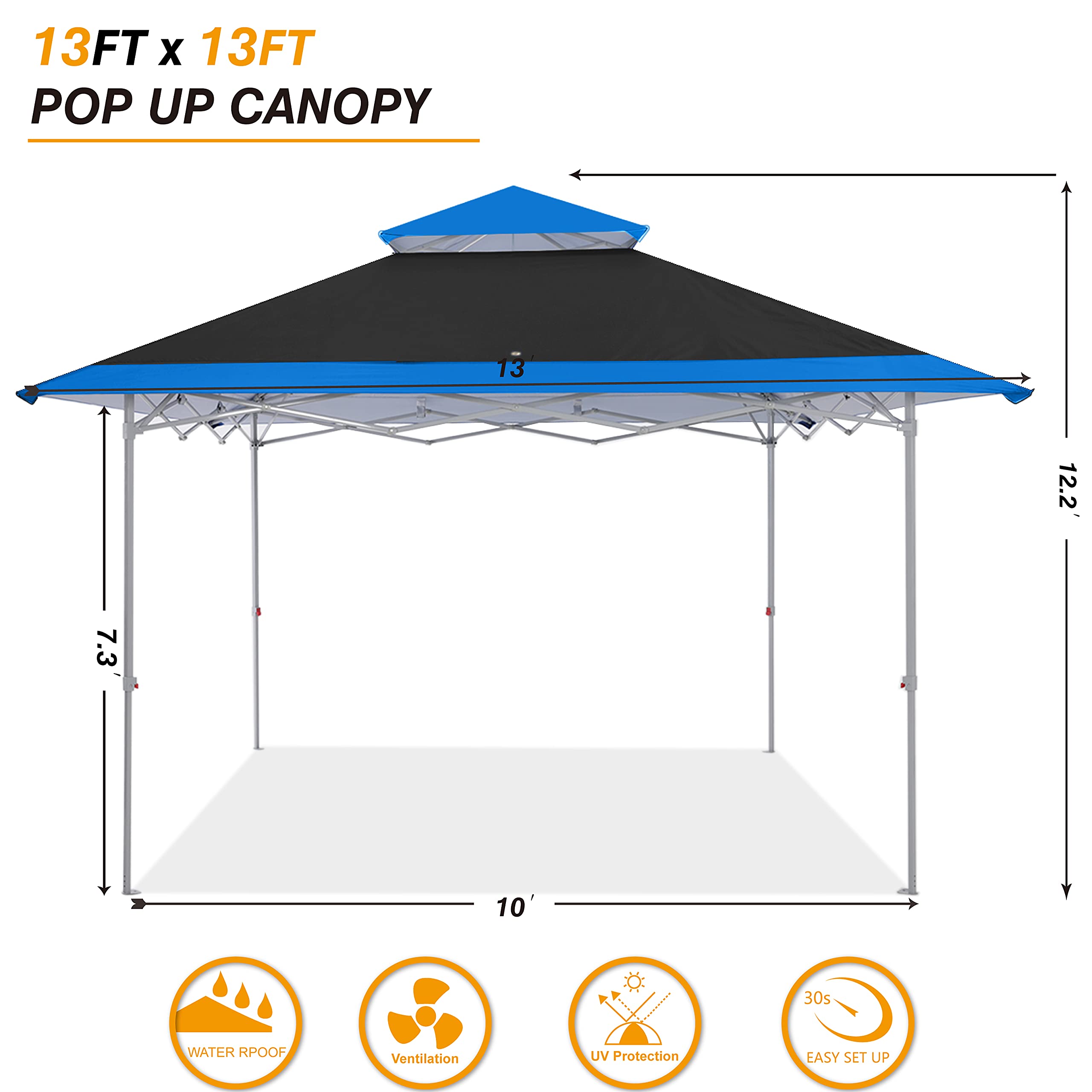 COOSHADE 13x13Ft Pop Up Canopy Tent Instant Folding Shelter 169 Square Feet Large Outdoor Sun Protection Shade(Grey)