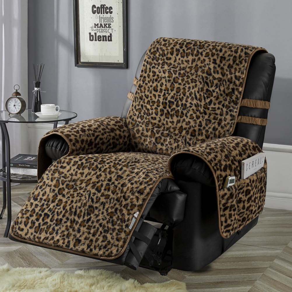 STONECREST Recliner Chair Cover, Water Resistant Velvet Quilted Slipcover, Stay in Place (Black/Grey, Recliner 23" Regular)