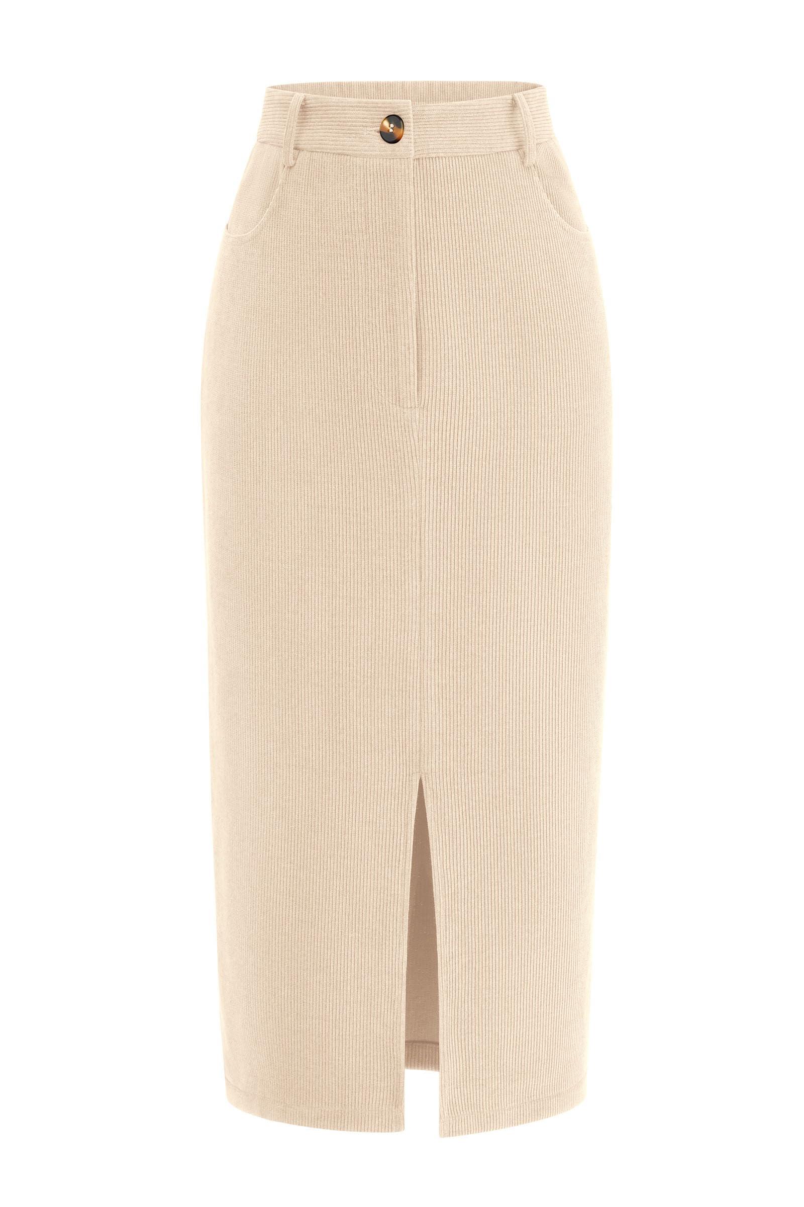 PRETTYGARDEN Corduroy Skirt Women Fall Midi Pencil Skirts | High Waisted Fashion Bottoms, Trendy Front Slit, Pockets, Comfy Dressy Clothes for Winter Casual Outings, Date Nights & Work