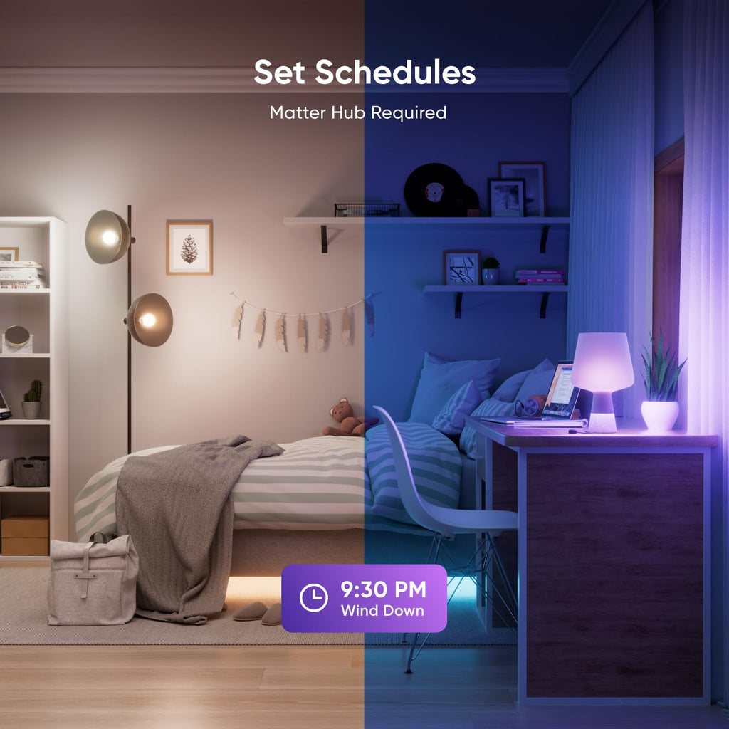 Nanoleaf Essentials Smart Light Bulbs, Matter Smart LED Bulbs Work with Alexa & Google Home, 1000lm 16M+ RGBTW Color Changing Light Bulb, Music Sync A19 E26 2.4GHz WiFi Bluetooth Light Bulb 60W, 2PK