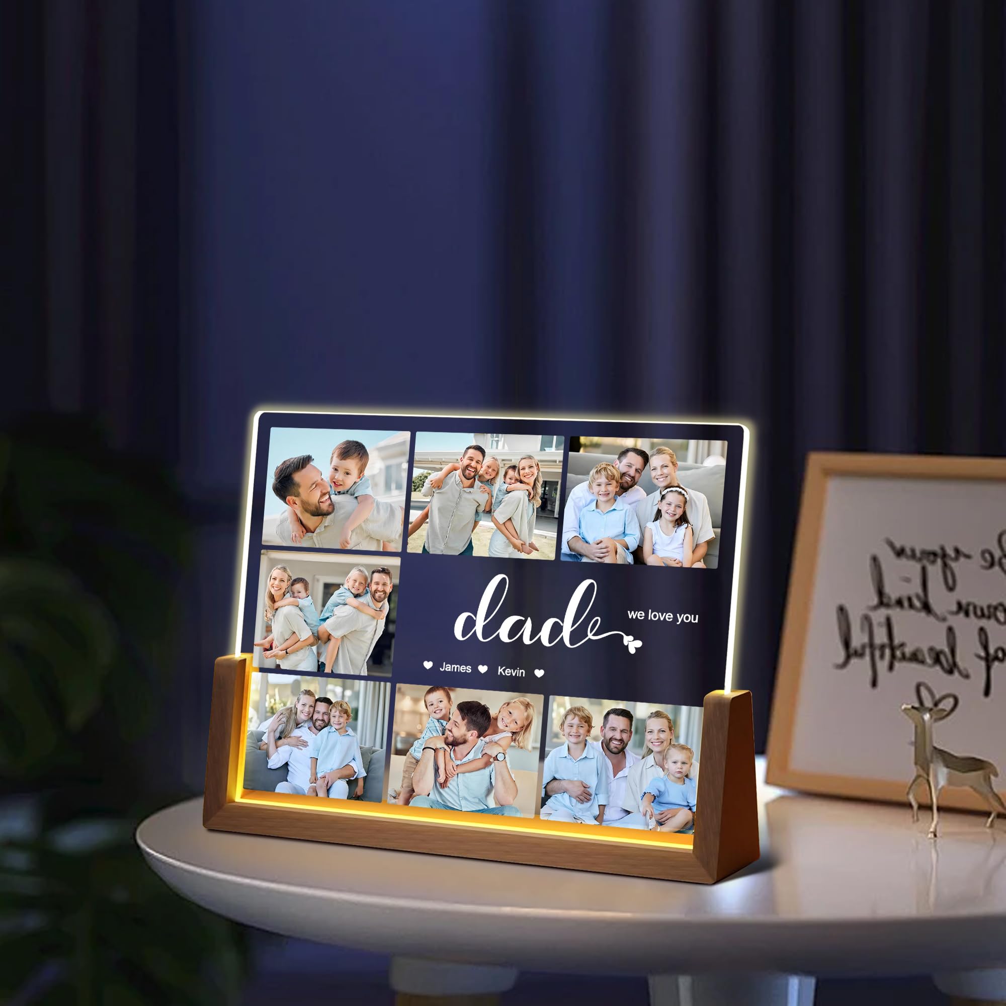 Personalized Fathers Day Birthday Gifts For Daddy Dad From Daughter Son Wife, Custom Acrylic Plaque Light Up Picture Frame, Customized Dad Gifts For Husband Men Papa Fathers Day Christmas