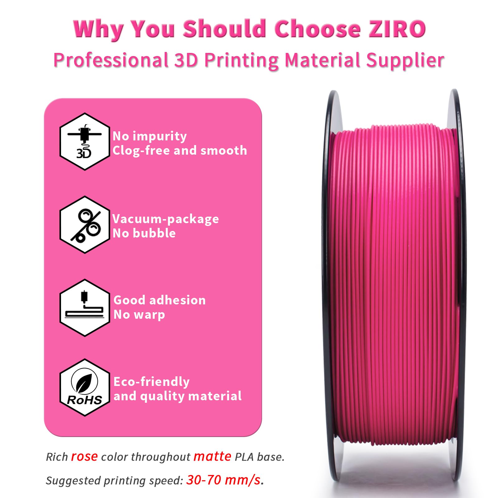 ZIRO 3D Printer Filament, PLA Filament 1.75mm, Black pla 1KG(2.2lbs), Dimensional Accuracy +/- 0.03mm, Fits Most FDM Printer AMS System,3D Printing Filament Spool Black (Plastic Reel)