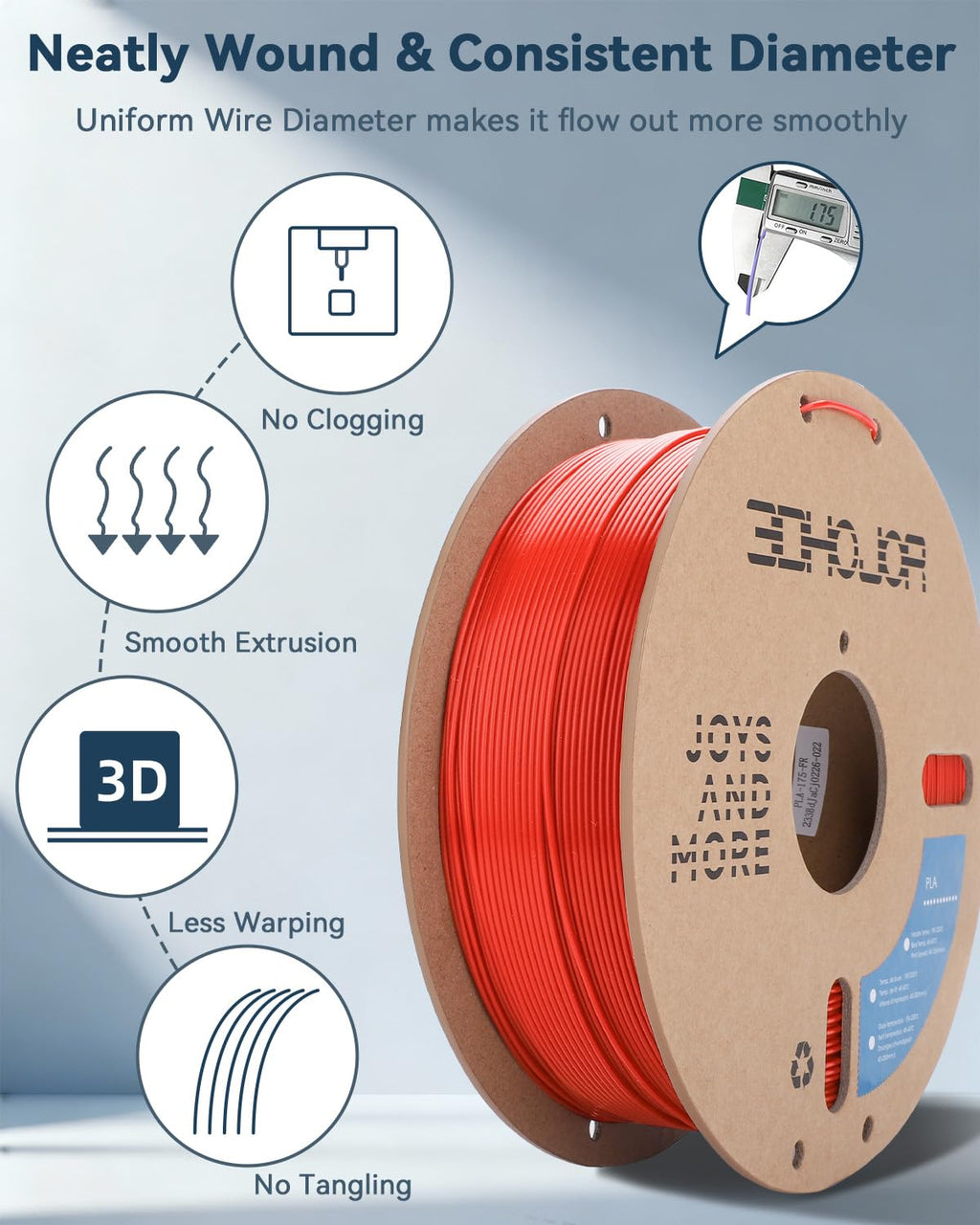 3DHoJor PLA Filament 1.75mm,3D Printing Filament,1kg*2 Cardboard Spool, Fit Most FDM 3D Printer,Dimensional Accuracy +/- 0.03 mm,Vacuum Packaging-2Pack Black