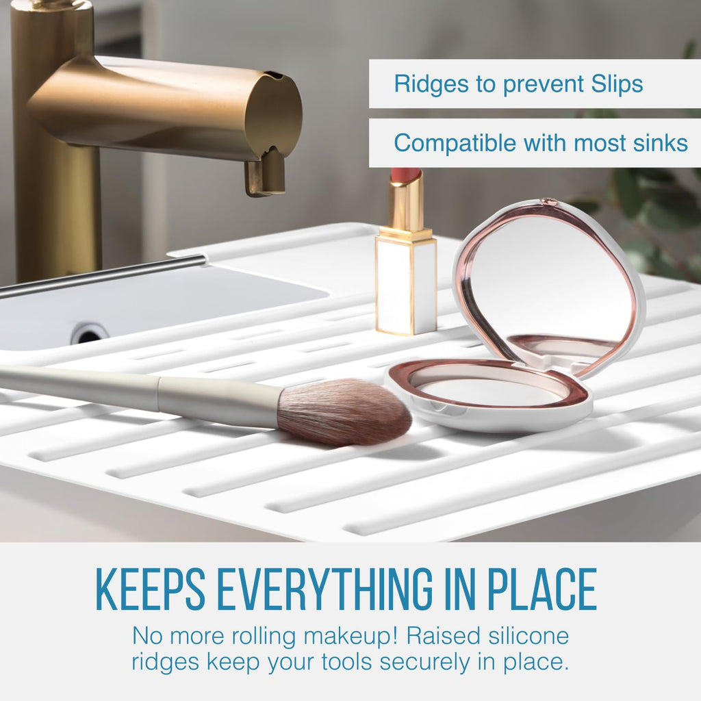 Maplefield Bathroom Sink Cover for Counter Space, Heat Resistant Silicone Sink Mat for Your Beauty Routine, Small Bathroom Space Saver Sink Cover for Makeup (Beige Large, 22" x 15" x 2" Inches)