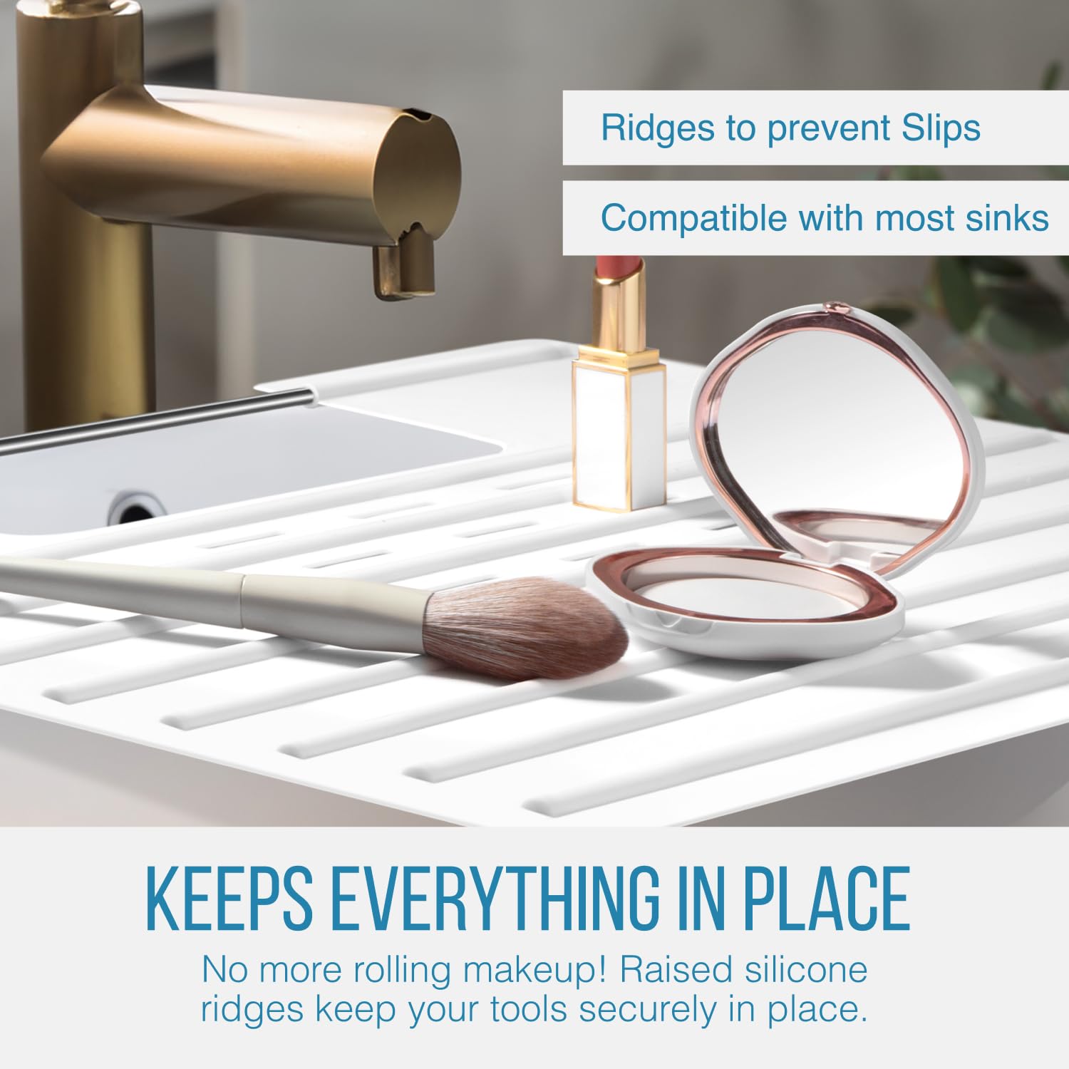 Maplefield Bathroom Sink Cover for Counter Space, Heat Resistant Silicone Sink Mat for Your Beauty Routine, Small Bathroom Space Saver Sink Cover for Makeup (Beige Large, 22" x 15" x 2" Inches)