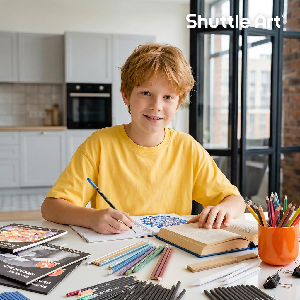 Shuttle Art 103 PCS Drawing Kit, Professional Drawing Supplies with Sketch, Charcoal, Colored, Graphite, Pastel Pencils & Sticks, Complete Drawing Tools and Paper Pads in Zipper Case for Artists&Kids