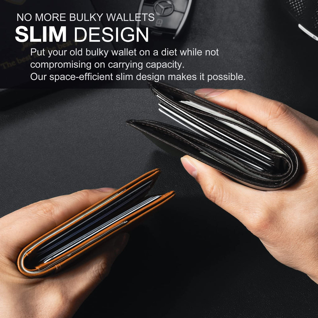 GSOIAX Slim Wallet for Men Rfid Blocking Leather Bifold Front Pocket Carbon Fiber Men's Money Clips Credit Card Holder With Gift Box